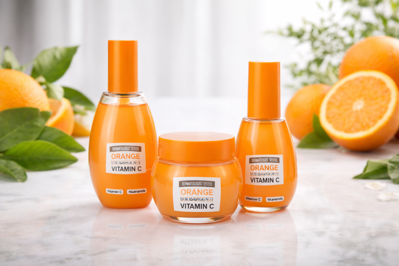 Set Facial Juicy Skin Naranja - Tónico + Sérum + Crema con Vitamina C y Pantenol - The Fruit Company